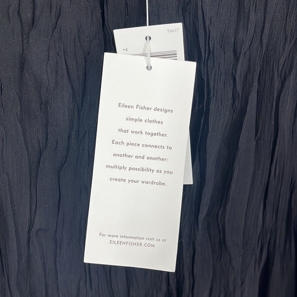 Eileen Fisher 100% Silk a Lightweight Crinkle Chiffon Dress Black Size Large NWT - Picture 4 of 11